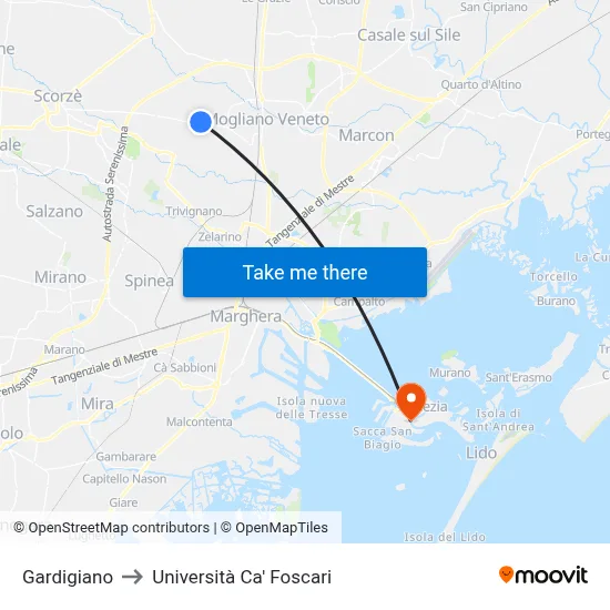 Gardigiano to Università Ca' Foscari map