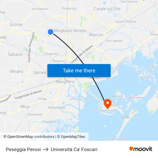 Peseggia Perosi to Ca' Foscari University map