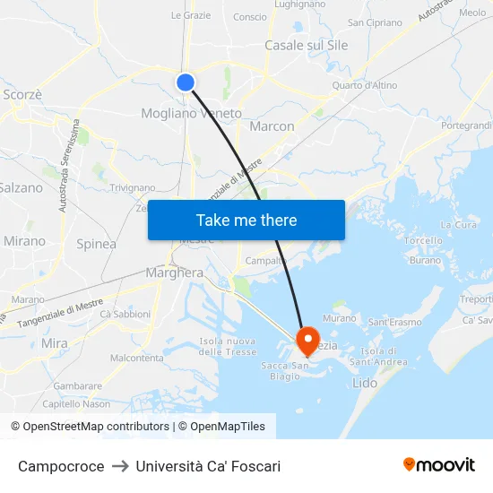 Campocroce to Ca' Foscari University map