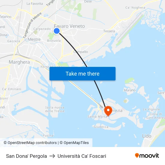 San Dona Pergola to Ca' Foscari University map