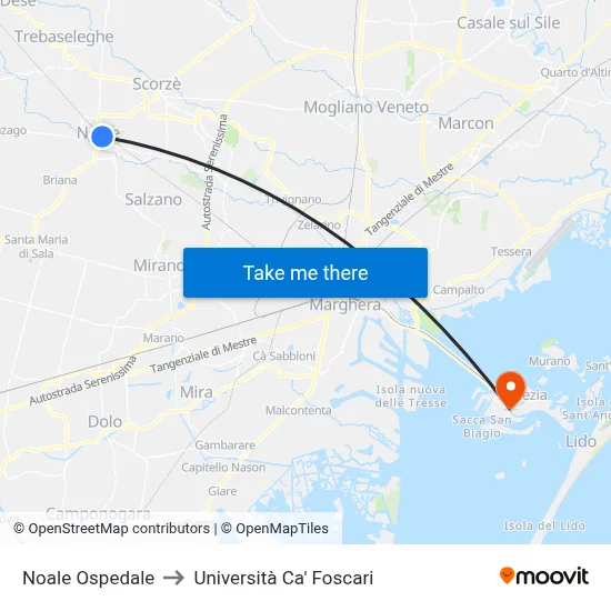 Noale Hospital to Ca' Foscari University map