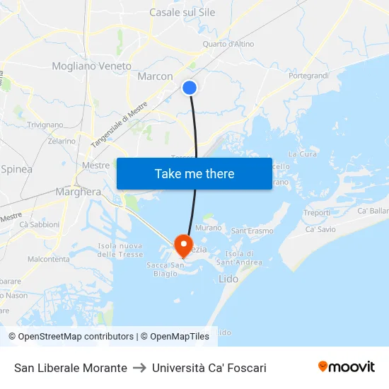 San Liberale Morante to Ca' Foscari University map
