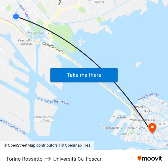Torino Rossetto to Università Ca' Foscari map