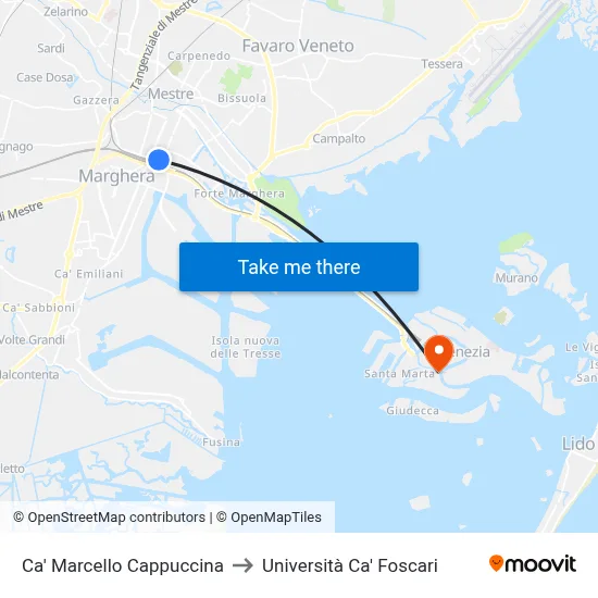 Ca' Marcello Cappuccina to Ca' Foscari University map