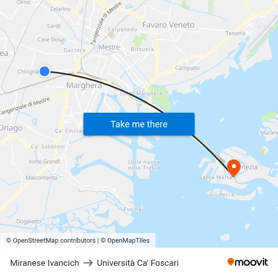 Miranese Ivancich to Università Ca' Foscari map