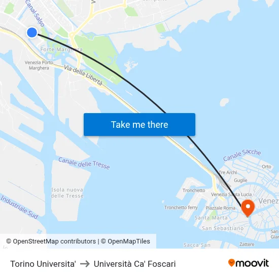 Turin University to Ca' Foscari University map