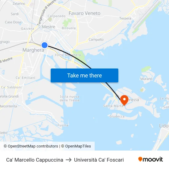Ca' Marcello Cappuccina to Ca' Foscari University map
