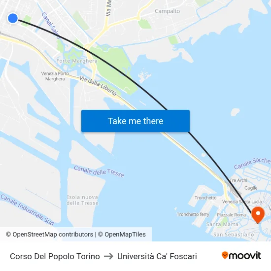 Corso Del Popolo Turin to Ca' Foscari University map