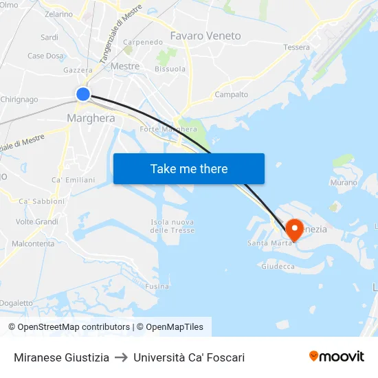 Miranese Giustizia to Università Ca' Foscari map