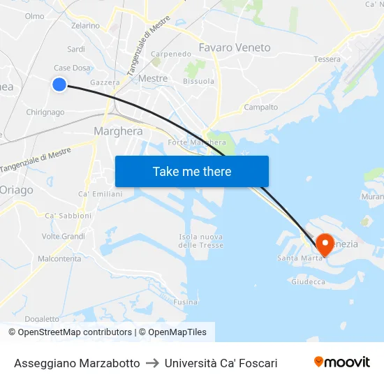Asseggiano Marzabotto to Ca' Foscari University map