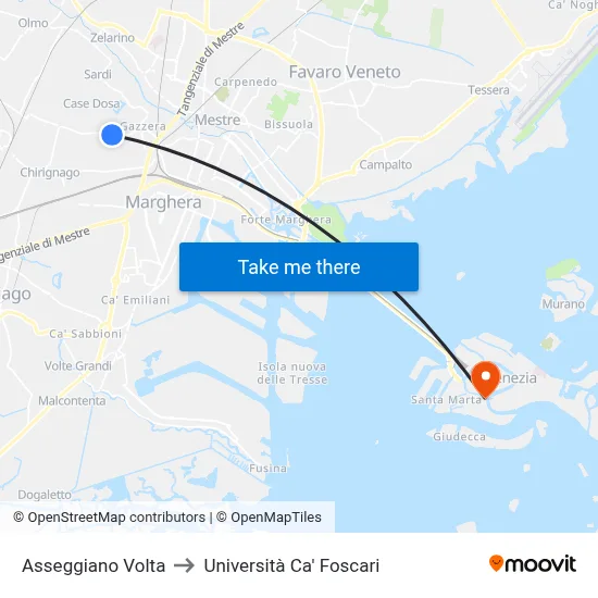 Asseggiano Volta to Ca' Foscari University map