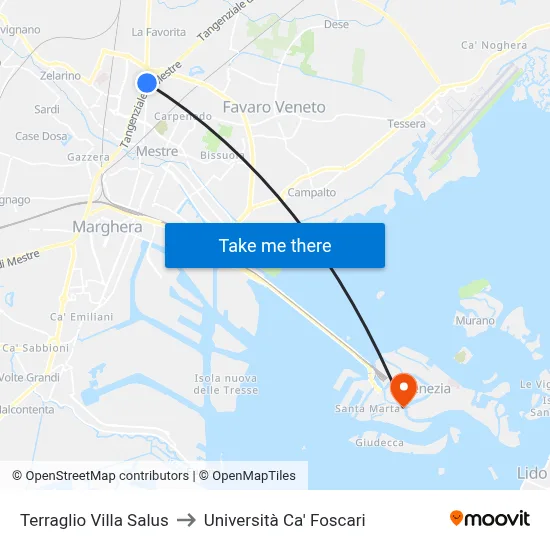 Terraglio Villa Salus to Università Ca' Foscari map