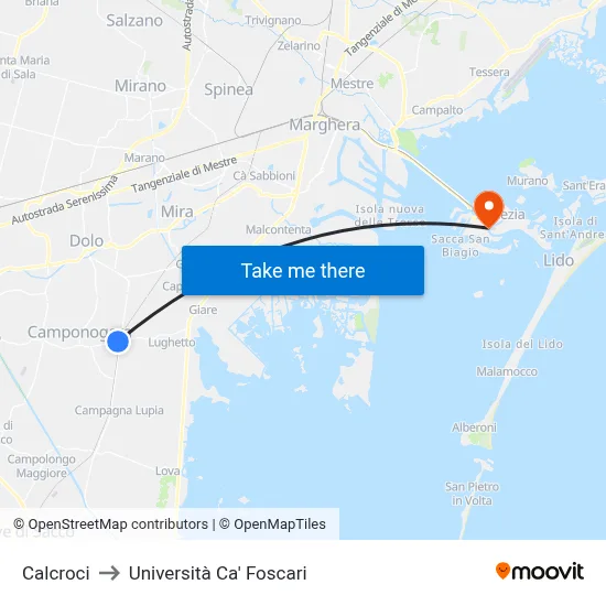 Calcroci to Ca' Foscari University map