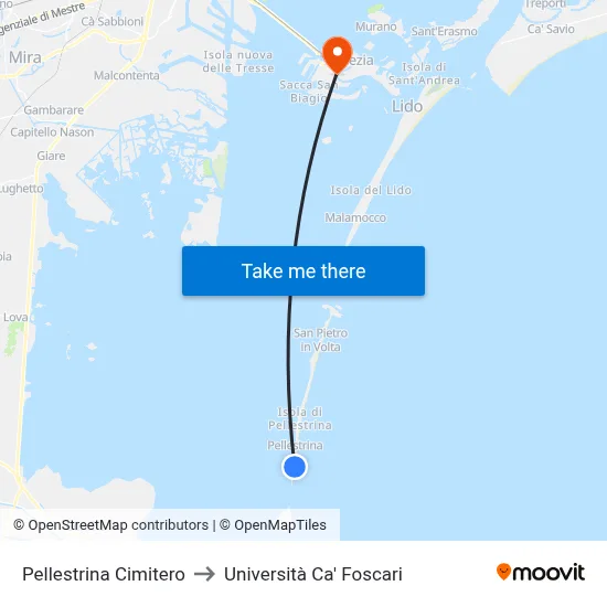 Pellestrina Cemetery to Ca' Foscari University map