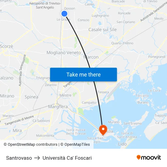 Santrovaso to Ca' Foscari University map