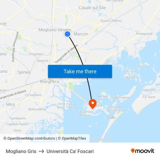 Mogliano Gris to Università Ca' Foscari map