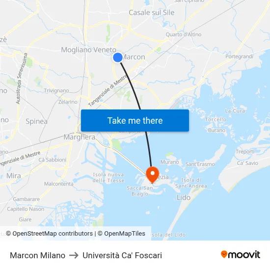 Marcon Milano to Ca' Foscari University map