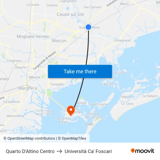 Quarto D'Altino Centro to Università Ca' Foscari map