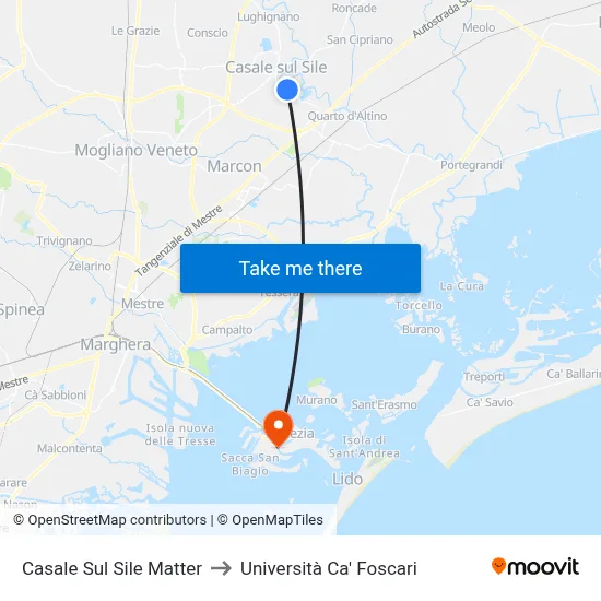 Casale Sul Sile Matter to Università Ca' Foscari map