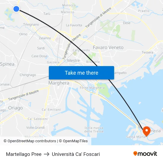 Martellago Pree to Ca' Foscari University map