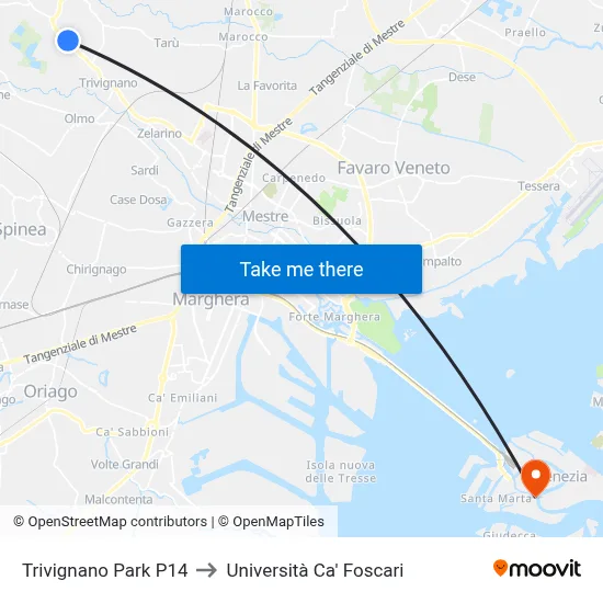 Trivignano Park P14 to Ca' Foscari University map