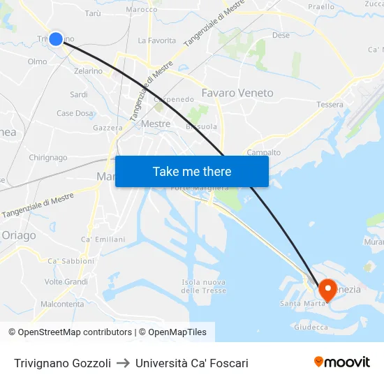 Trivignano Gozzoli to Ca' Foscari University map
