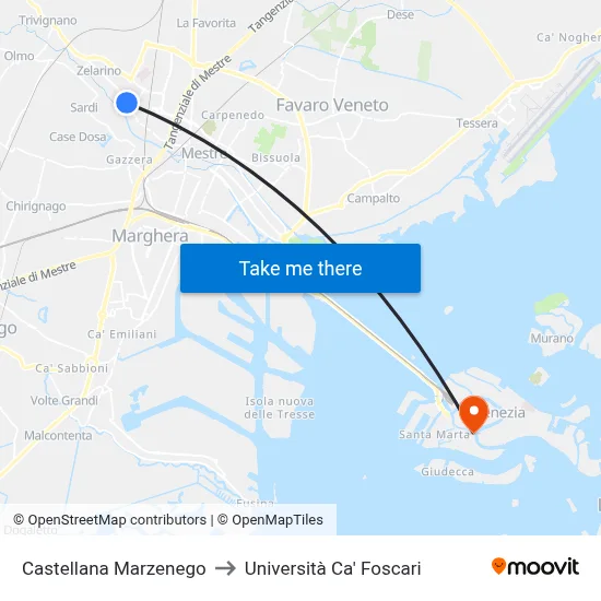 Castellana Marzenego to Università Ca' Foscari map