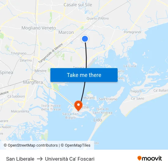 San Liberale to Ca' Foscari University map