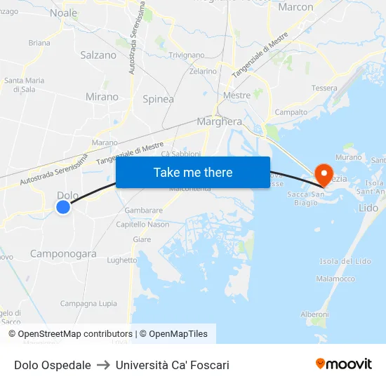 Dolo Ospedale to Università Ca' Foscari map