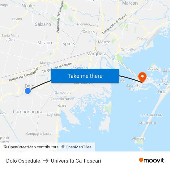 Dolo Ospedale to Università Ca' Foscari map