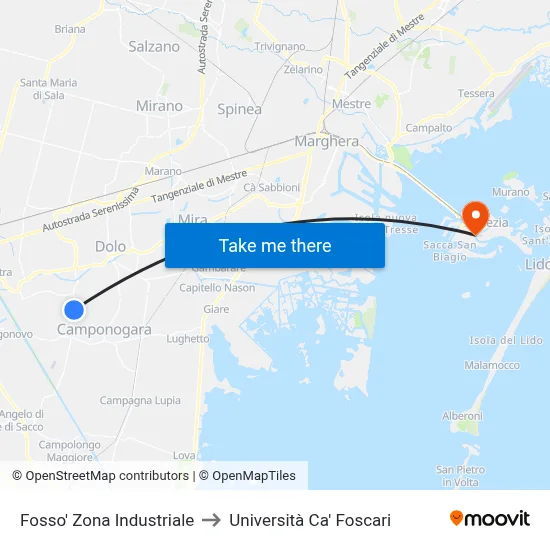 Fosso' Zona Industriale to Università Ca' Foscari map