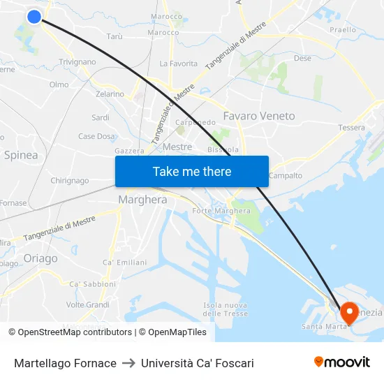 Martellago Furnace to Ca' Foscari University map