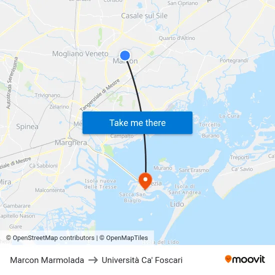 Marcon Marmolada to Ca' Foscari University map