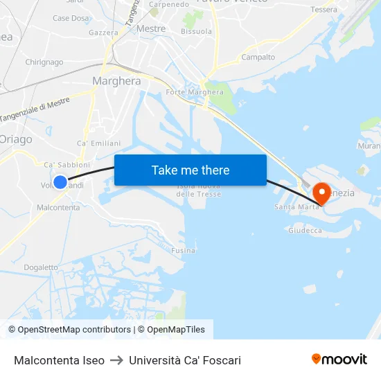 Malcontenta Iseo to Ca' Foscari University map