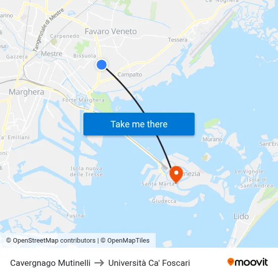 Cavergnago Mutinelli to Ca' Foscari University map
