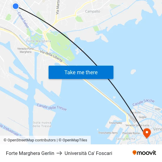 Forte Marghera Gerlin to Università Ca' Foscari map