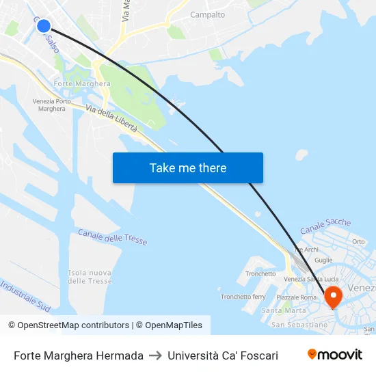 Forte Marghera Hermada to Ca' Foscari University map