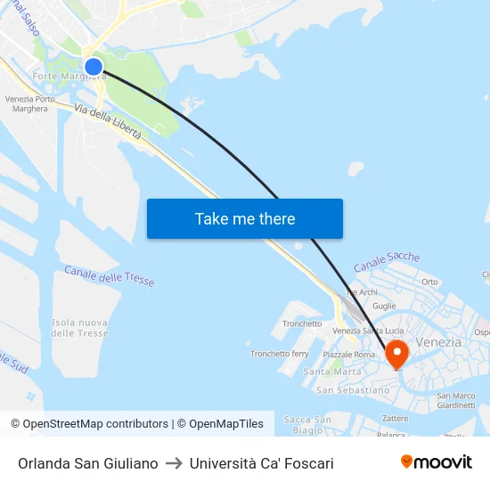 Orlanda San Giuliano to Università Ca' Foscari map
