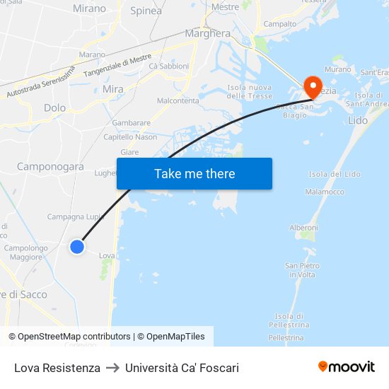 Lova Resistenza to Università Ca' Foscari map