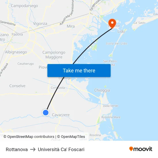 Rottanova to Ca' Foscari University map
