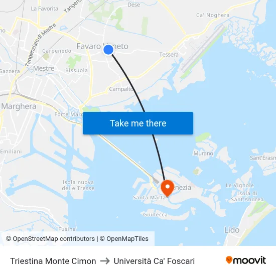 Triestina Monte Cimon to Ca' Foscari University map