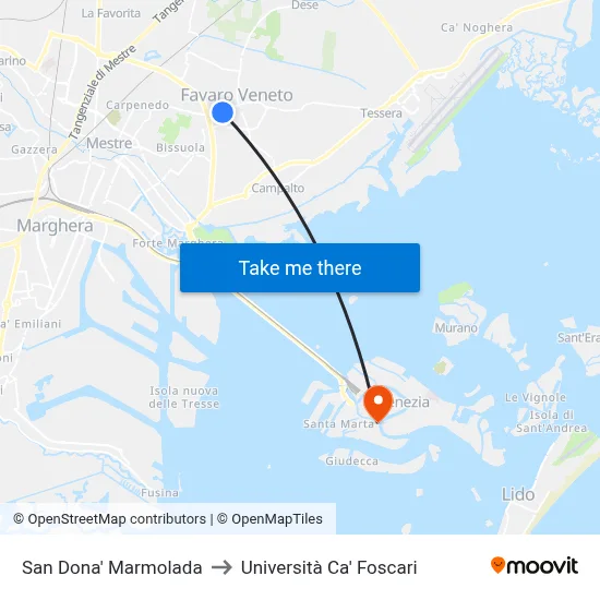 San Dona Marmolada to Ca' Foscari University map