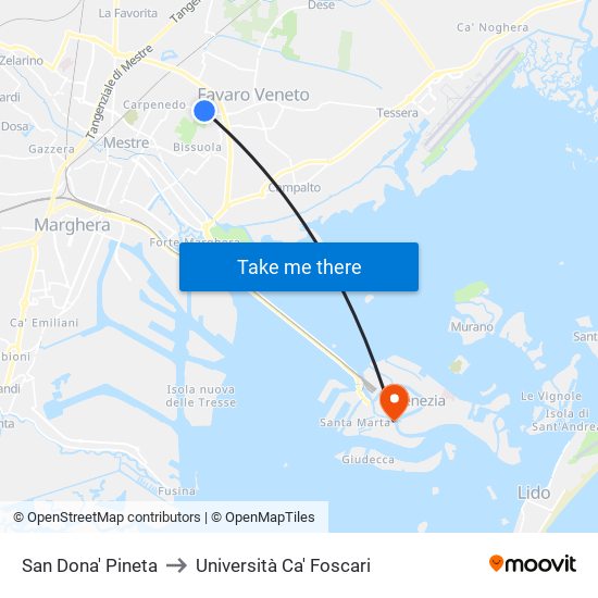 San Dona' Pineta to Università Ca' Foscari map