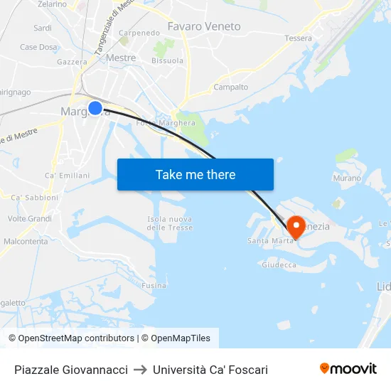 Piazzale Giovannacci to Università Ca' Foscari map