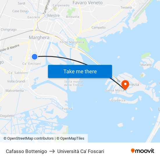 Cafasso Bottenigo to Università Ca' Foscari map