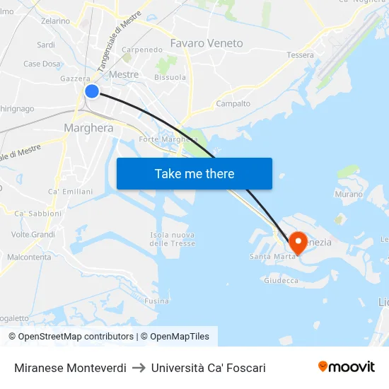 Miranese Monteverdi to Università Ca' Foscari map
