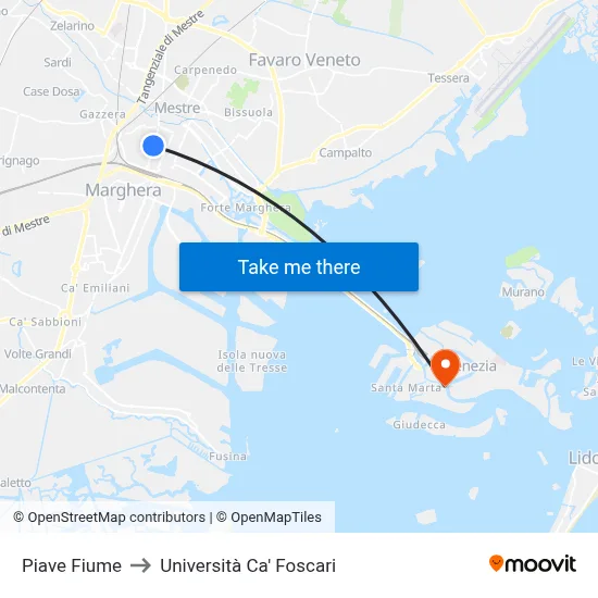Piave River to Ca' Foscari University map