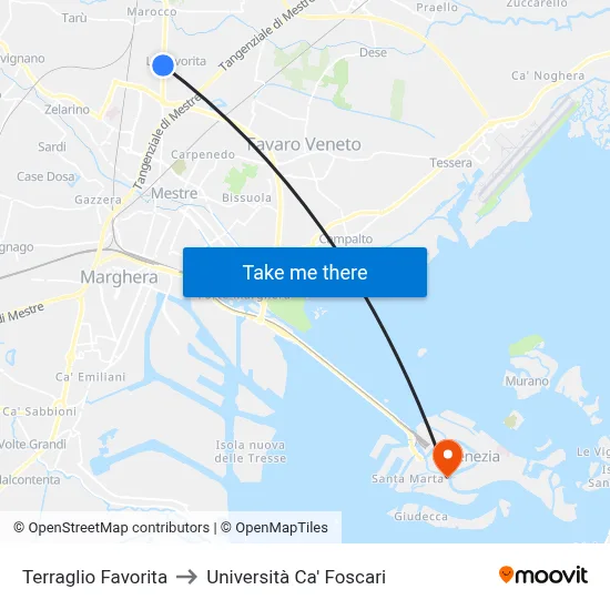 Terraglio Favorita to Università Ca' Foscari map