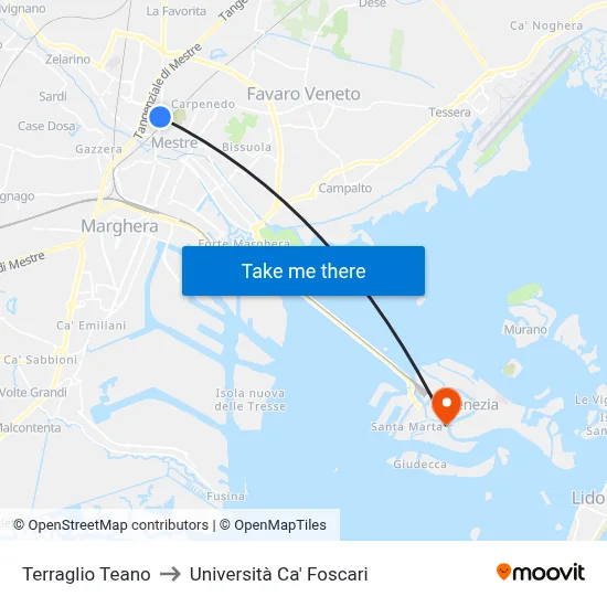 Terraglio Teano to Ca' Foscari University map