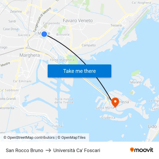 San Rocco Bruno to Università Ca' Foscari map